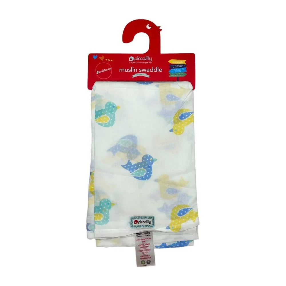 NWT Piccalilly Swaddlesaous Toy Duck Muslin Swaddle Baby Infant Gift